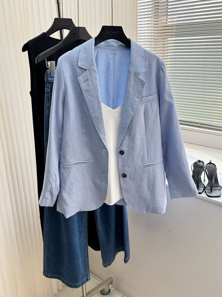 Damen Modischer Leinenblazer mit zwei Taschen Drune
