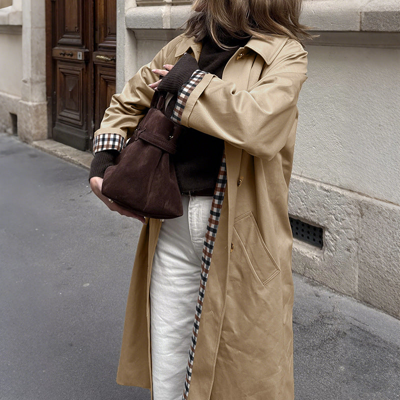 Damen Klassischer Trenchcoat mit kariertem Innenfutter Drune