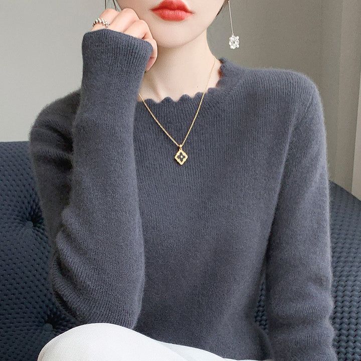 Damen Weicher Feinstrickpullover mit welligem Rundhalsausschnitt und kaschmirähnlicher Oberfläche Drune