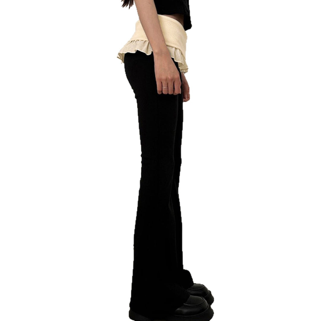 Damen nan taillierte Highwaist Schlaghose mit Zierband, Gürtelschlaufen und ausgestelltem Bein Drune