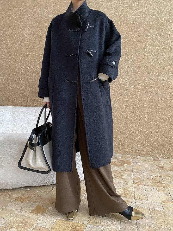 Damen Lange Duffle-Coat mit praktischem Verschluss und weichem Material Drune