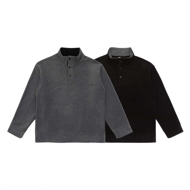 Unisex Henley-Fleecepullover mit kurzem Knopfverschluss, Stehkragen und Boxy‑Schnitt Drune
