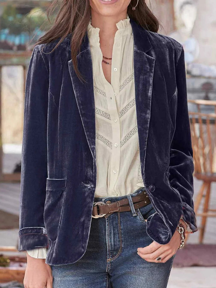Damen Samt-Blazer mit klassischem Revers und soften Fall Drune