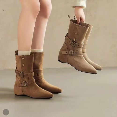 Damen Elegante Ankle-Stiefel mit dekorativen Schnallen Drune