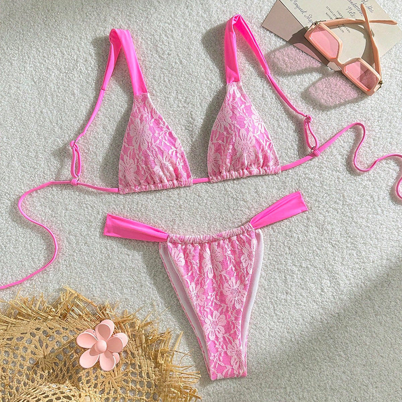 Damen Blütenmotiv Triangel-Bikini-Set Drune