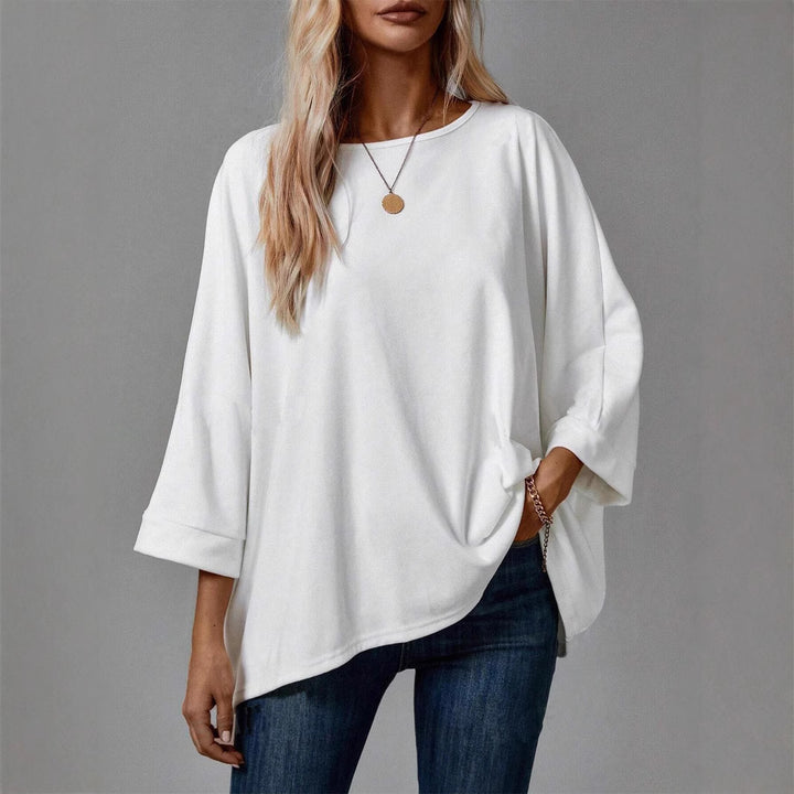 Damen Oversize Tunika‑Bluse mit U‑Boot‑Ausschnitt und dreiviertelärmeln Drune
