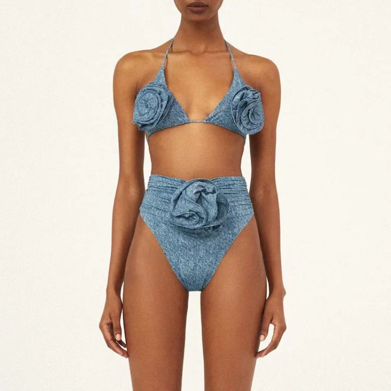 Damen Triangel-Bikini-Set mit floralem Design und elegantem Wickelrock Drune
