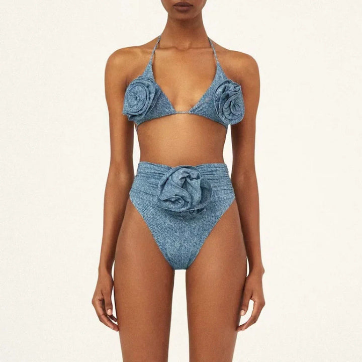 Damen Triangel-Bikini-Set mit floralem Design und elegantem Wickelrock Drune
