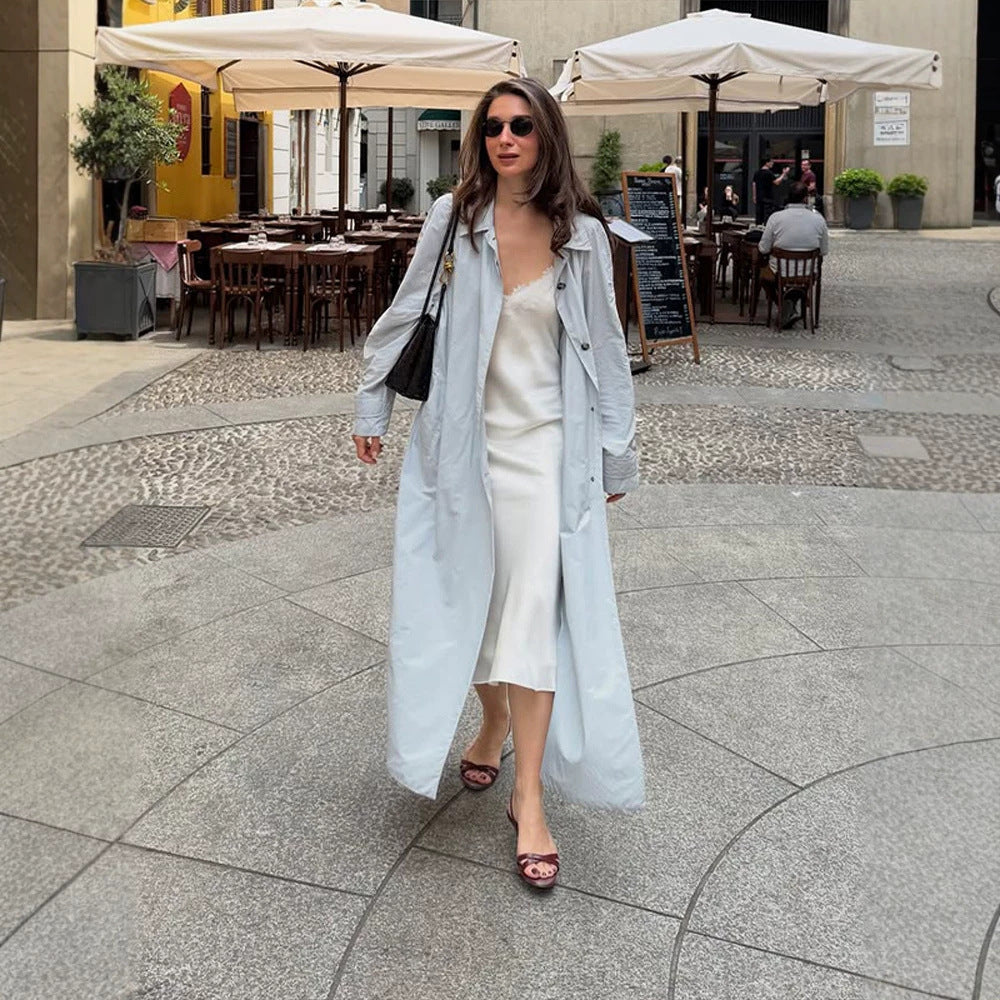 Damen Leichter langer Trenchcoat aus technischem Material mit verdeckter Knopfleiste und lockerem Fall Drune