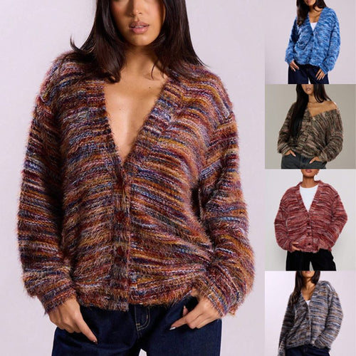 Damen lässiger Cardigan aus Flauschigem Strukturgewebe Drune