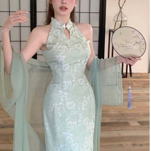 Damen Elegantes Abendkleid mit schickem Hochkragen und floralem Muster Drune