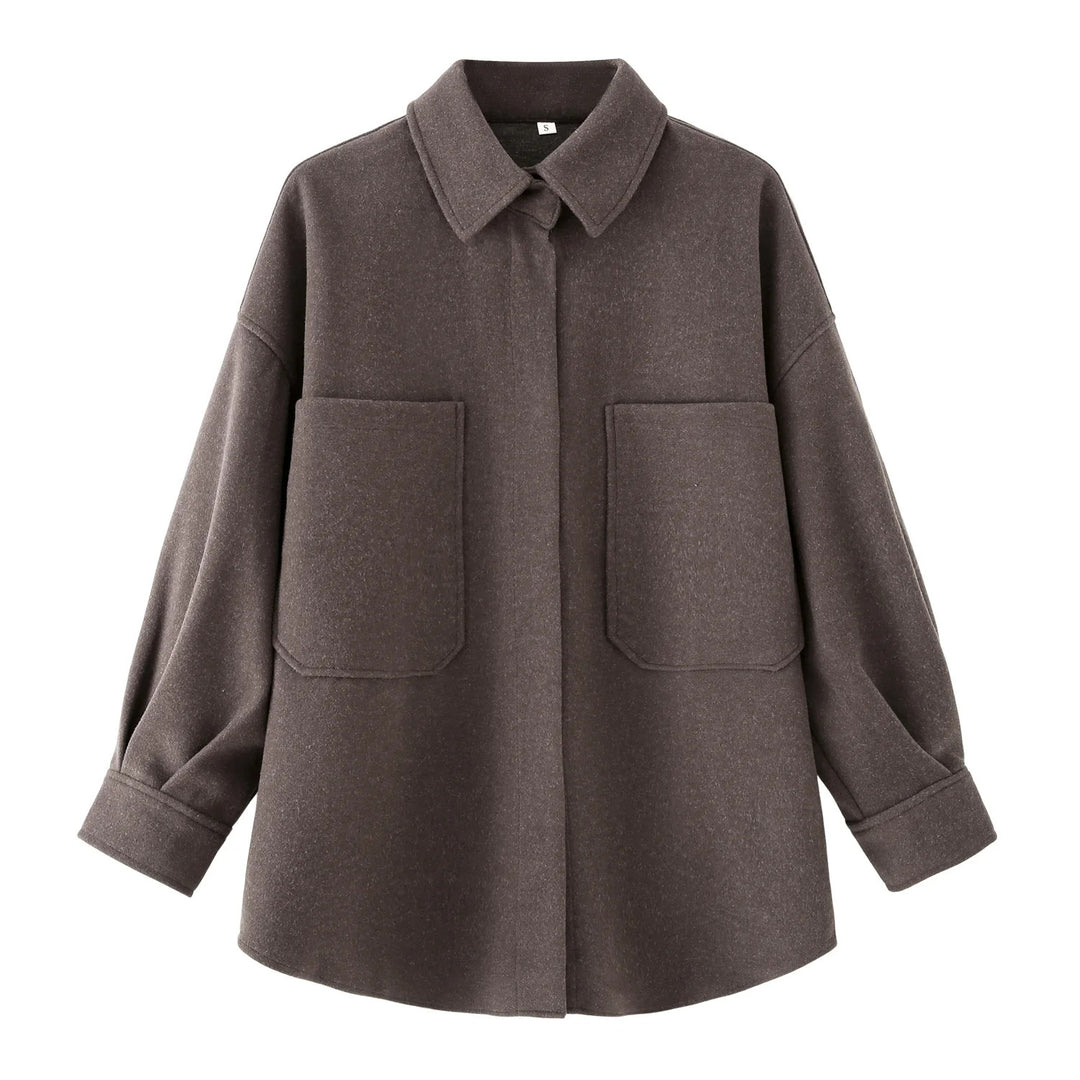 Damen nan kastige Hemdjacke im Oversize Cut mit großen aufgesetzten Taschen und abgerundetem Saum Drune