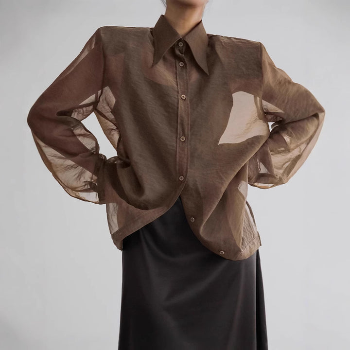 Damen transparente Chiffonbluse mit modernem Schnitt und eleganten Details Drune