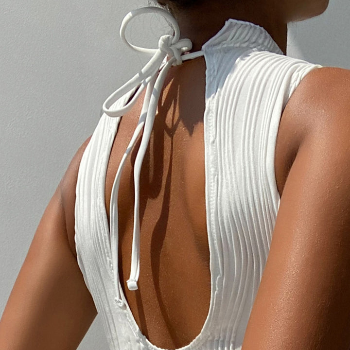 Damen Eleganter Hochkragen-Badeanzug mit feinen Rippendetails Drune
