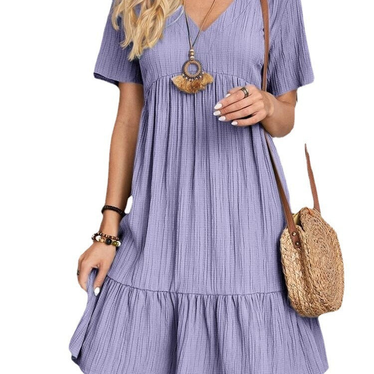 Damen lässiges Viskose-Kleid mit Raffungen und weitem Saum Drune