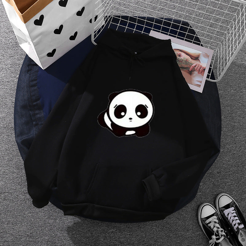 Damen nan kuscheliger Oversize-Kapuzenpullover im Streetwear-Cut mit Kängurutasche und niedlicher Panda-Motivstickerei Drune
