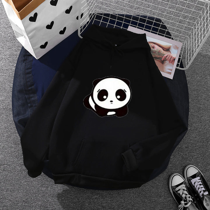Damen nan kuscheliger Oversize-Kapuzenpullover im Streetwear-Cut mit Kängurutasche und niedlicher Panda-Motivstickerei Drune