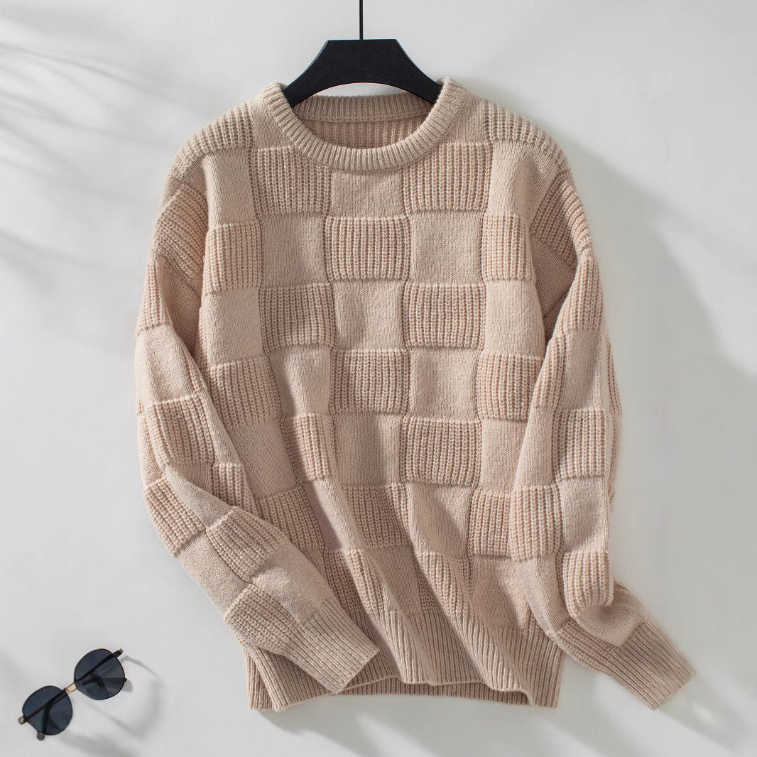 Damen Strickpullover mit modischem Karomuster und lässigem Schnitt Drune