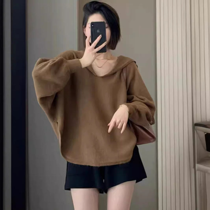 Damen oversized Kapuzenpullover aus hochwertigem Strick Drune