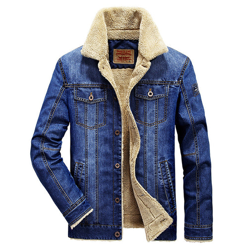 Herren Jeansjacke im Worker‑Look mit Stehkragen, Brustpattentaschen und Ziernähten Drune