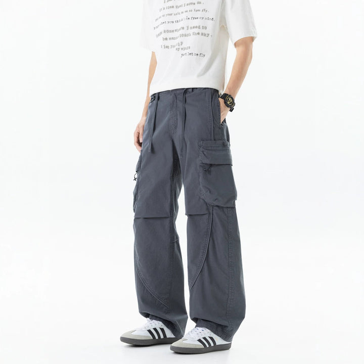 Herren Weit geschnittene Utility-Cargo-Hose mit Mehrfach-Taschen und verstellbarem Bund Drune