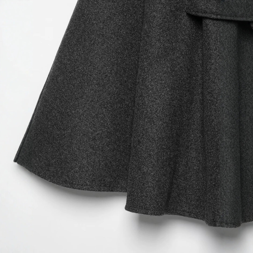 Damen Wollcape-Mantel mit Stehkragen, Knopfverschluss und Bindegürtel Drune
