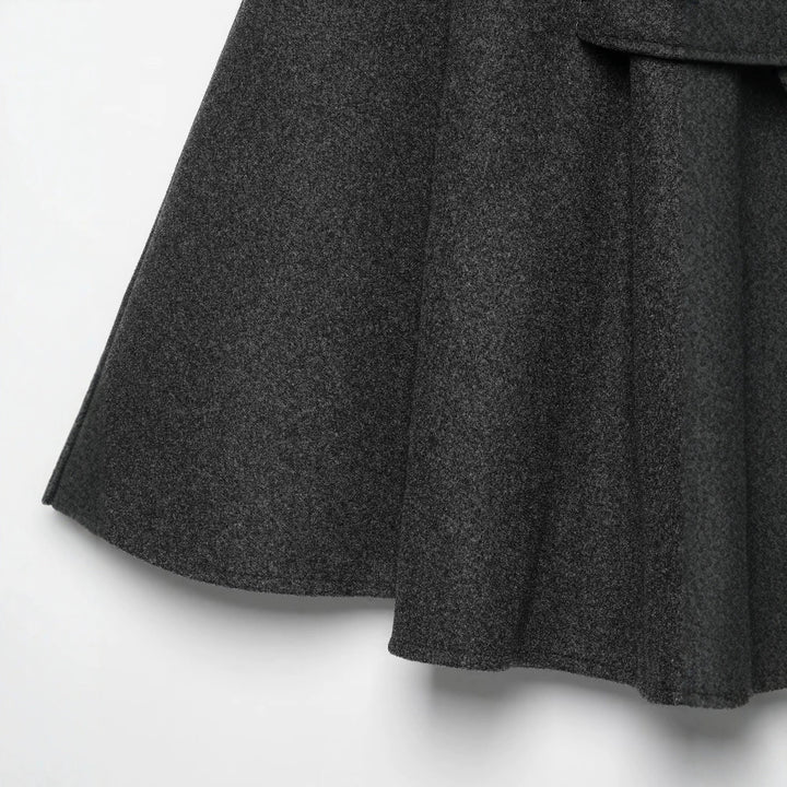 Damen Wollcape-Mantel mit Stehkragen, Knopfverschluss und Bindegürtel Drune