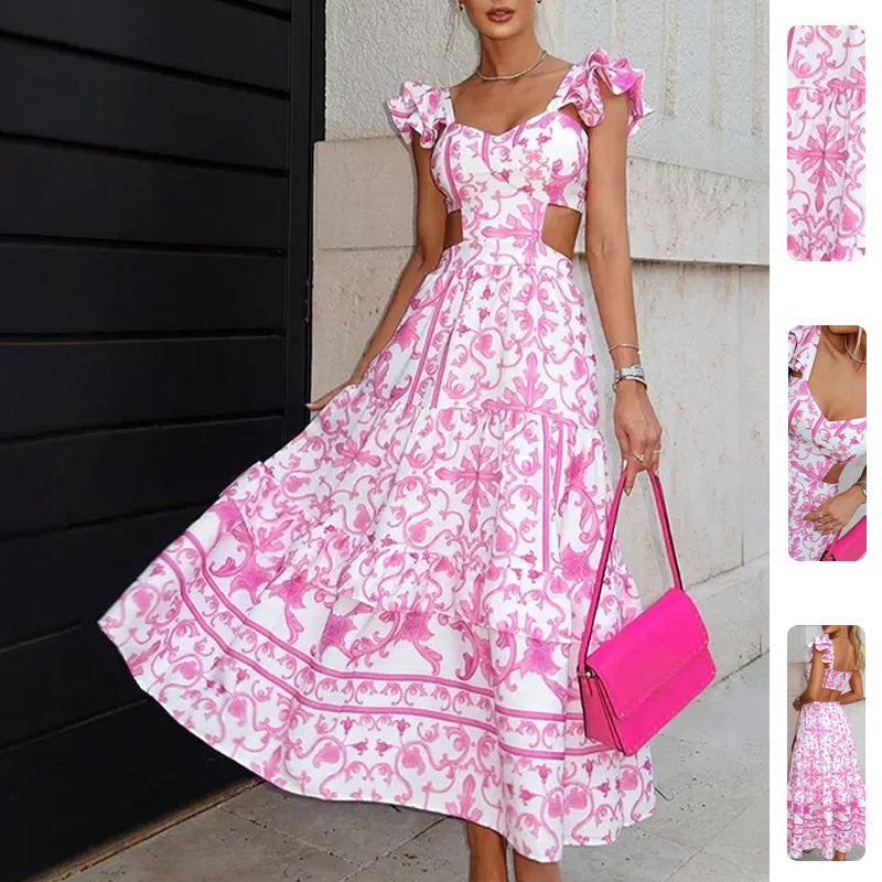 Damen Maxikleid mit romantischem Cut-Out Design und Rüschendetails Drune