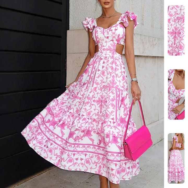 Damen Maxikleid mit romantischem Cut-Out Design und Rüschendetails Drune