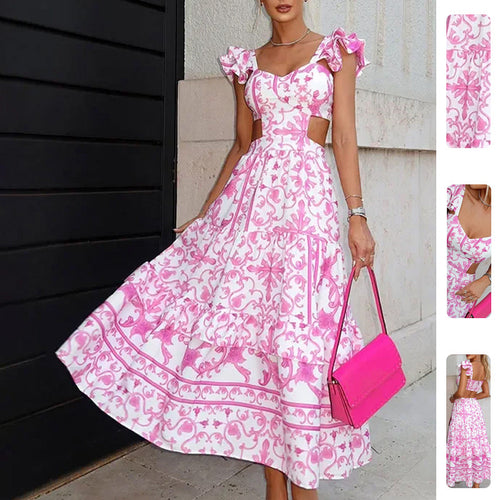 Damen Maxikleid mit romantischem Cut-Out Design und Rüschendetails Drune