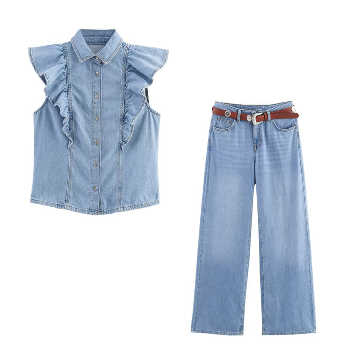 Damen Weite Jeans mit eleganter Gürtelapplikation Drune
