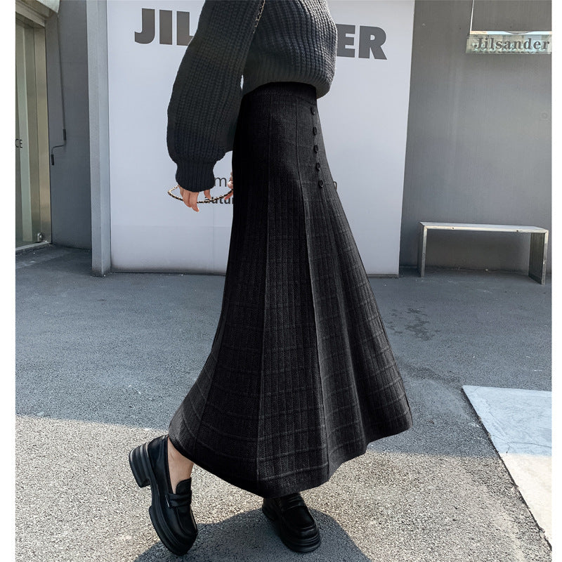 Damen Langer Plissee-Rock mit Knopfdetails Drune