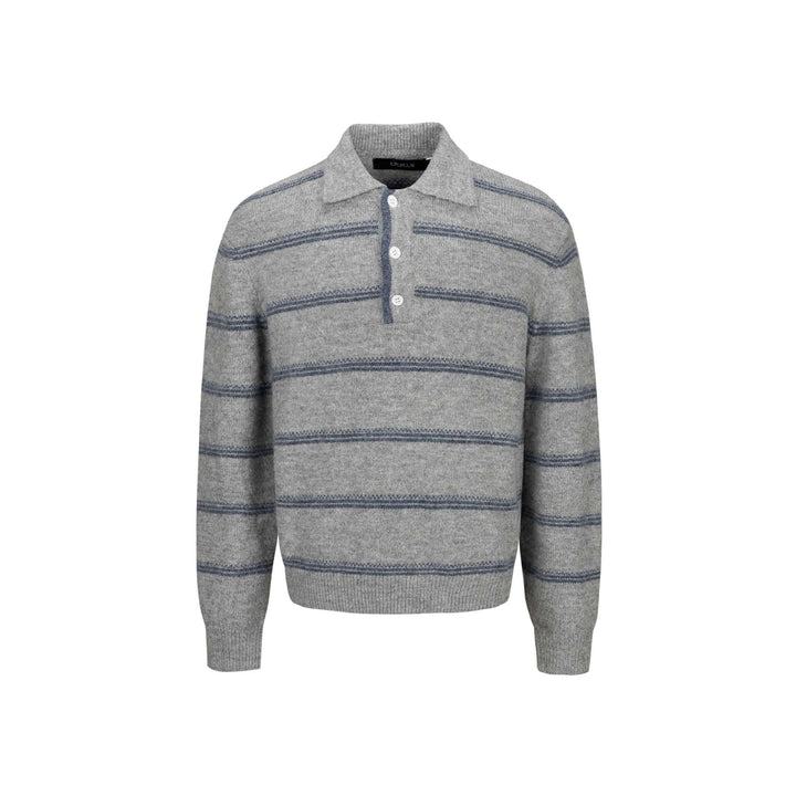 Herren Grobgestrickter Polokragenpullover mit Halbdruckknopfblende und Streifenstruktur Drune