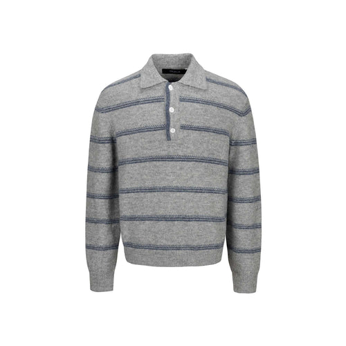 Herren Grobgestrickter Polokragenpullover mit Halbdruckknopfblende und Streifenstruktur Drune