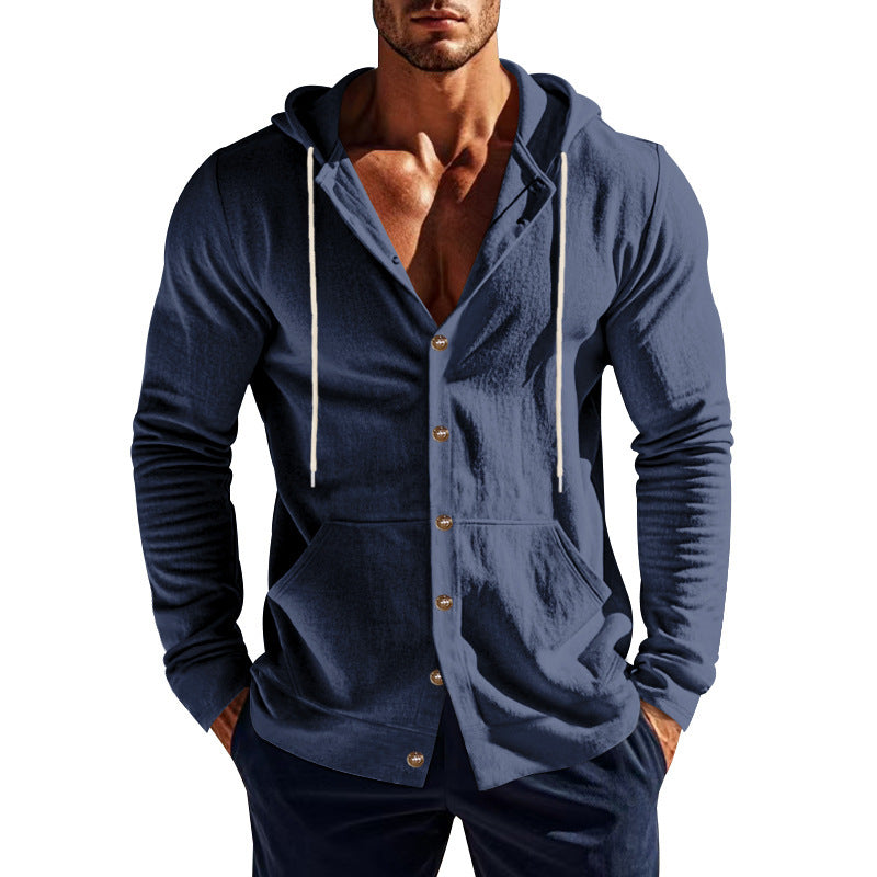 Herren nan Kapuzenknopfjacke aus Baumwollmischung slim fit mit Kängurutasche Drune