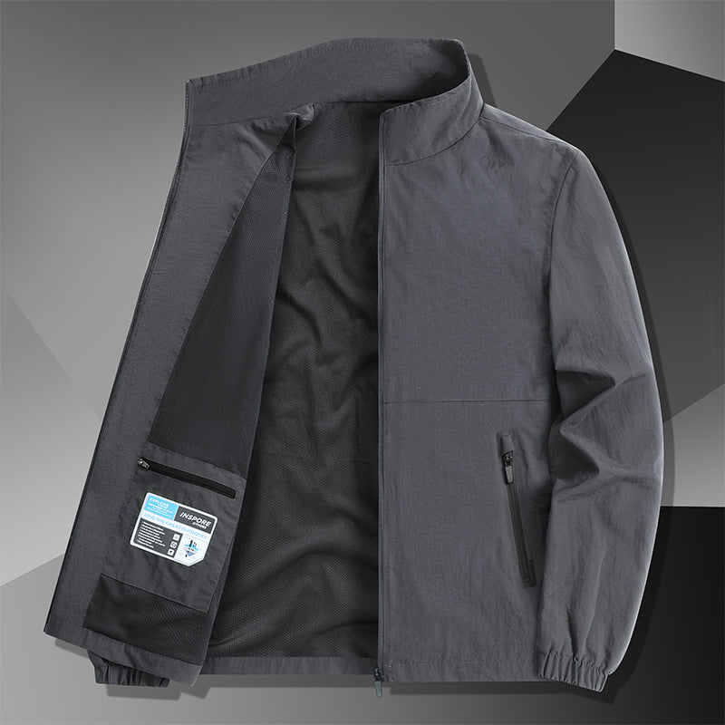 Herren Leichte Baumwoll-Mix-Übergangsjacke mit Stehkragen und verdecktem Reißverschluss Drune