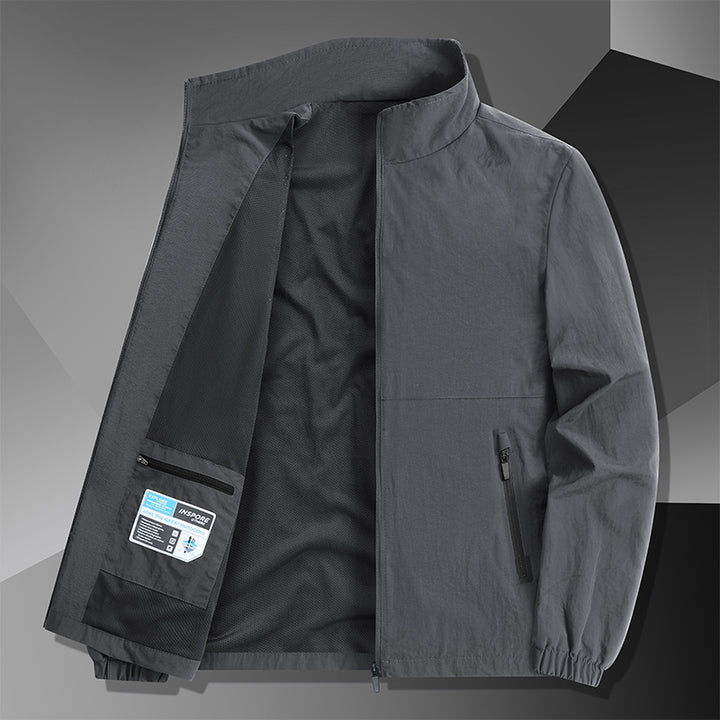 Herren Leichte Baumwoll-Mix-Übergangsjacke mit Stehkragen und verdecktem Reißverschluss Drune