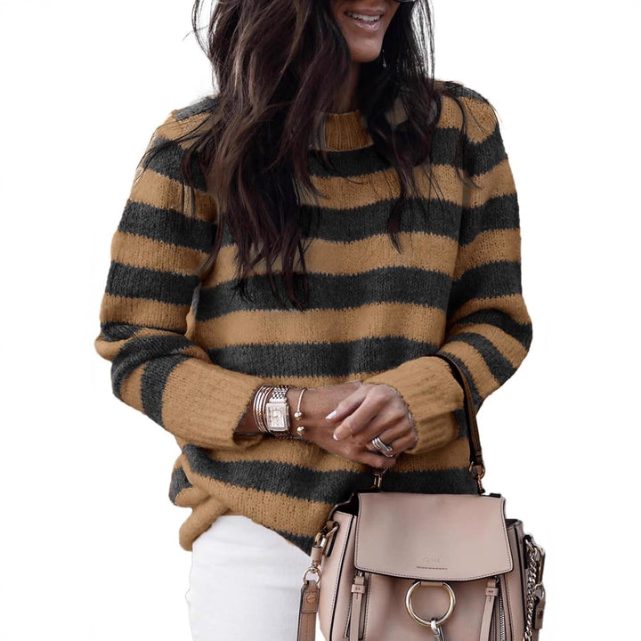 Damen lässiger Strickpullover mit breiten Querstreifen Drune