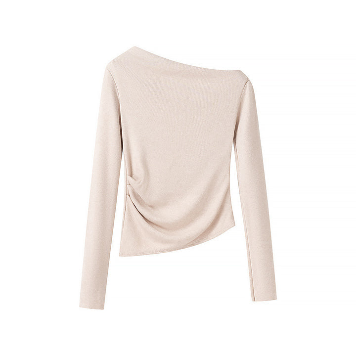Damen asymmetrisches Feinstrick-Top mit Carmenausschnitt und geraffter Seitenpartie Drune