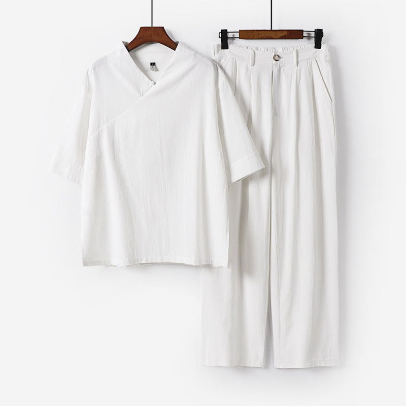 Unisex Locker sitzendes Lounge-Set im Kimono-Stil mit halblangem Arm und elastischer Bundhose Drune