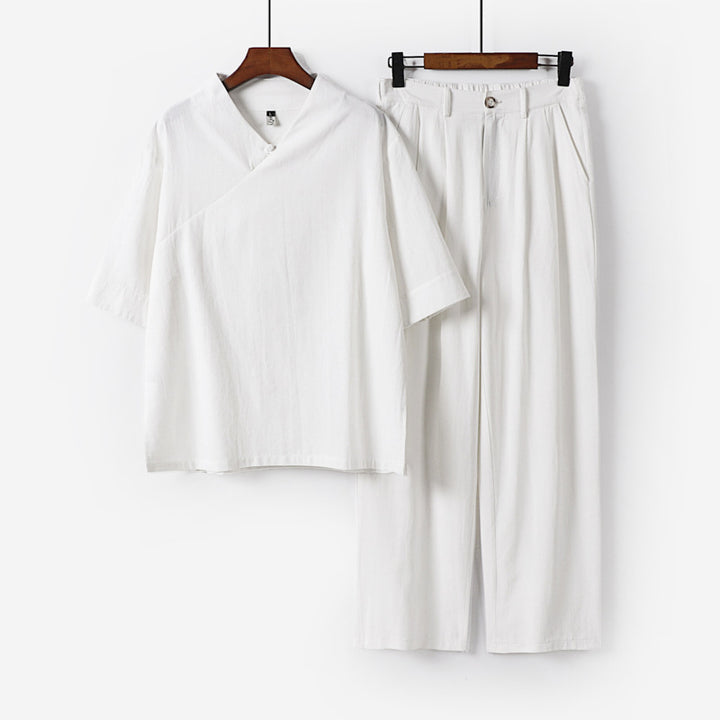 Unisex Locker sitzendes Lounge-Set im Kimono-Stil mit halblangem Arm und elastischer Bundhose Drune