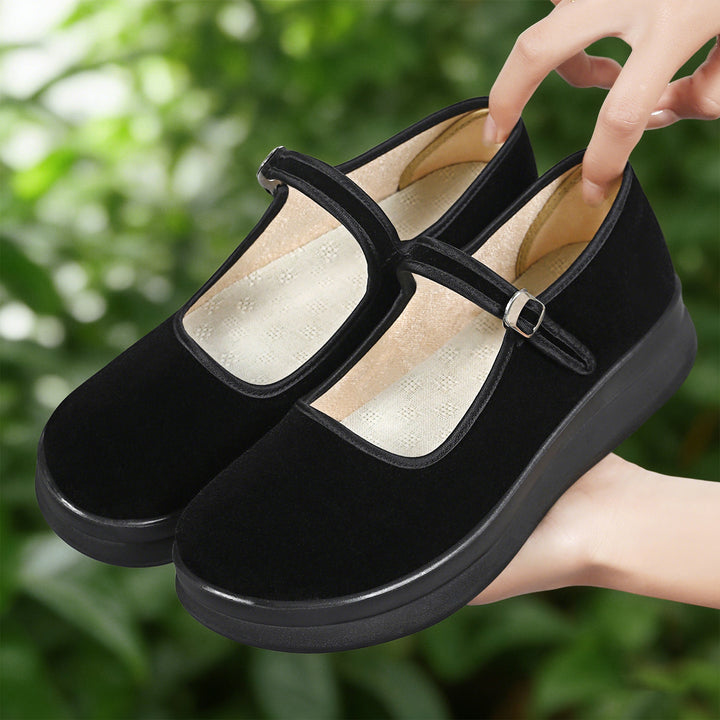 Damen nan Mary-Jane Plateau-Slipper mit verstellbarem Riemen und orthopädischer Komfortsohle Drune
