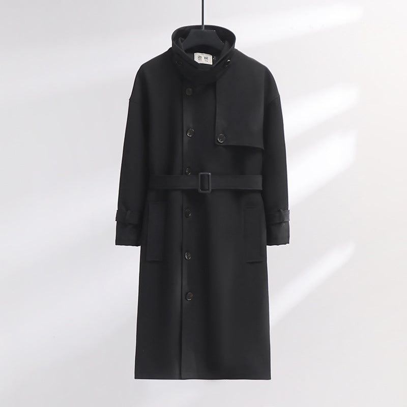 Herren Trenchcoat im modernen Wollmix mit Taillengürtel, Schalkragen und aufgesetzten Taschen Drune