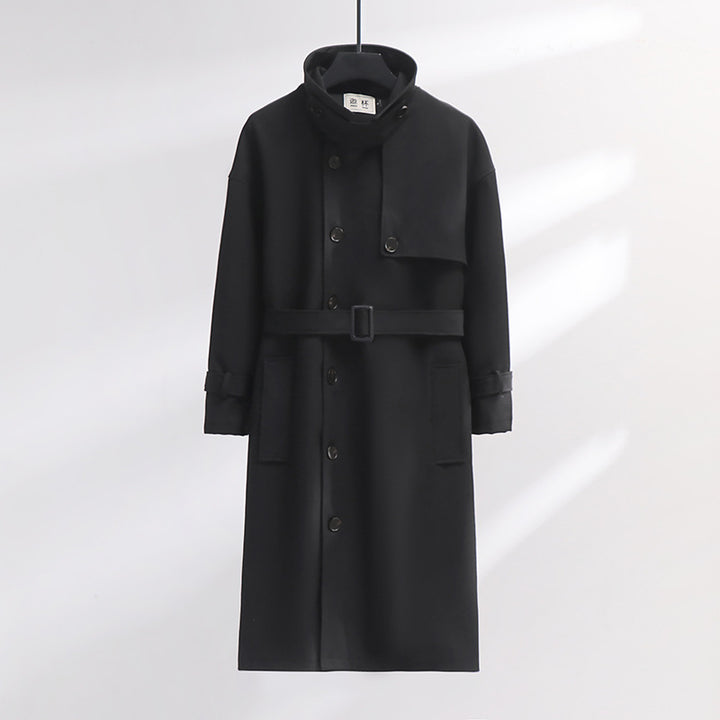 Herren Trenchcoat im modernen Wollmix mit Taillengürtel, Schalkragen und aufgesetzten Taschen Drune