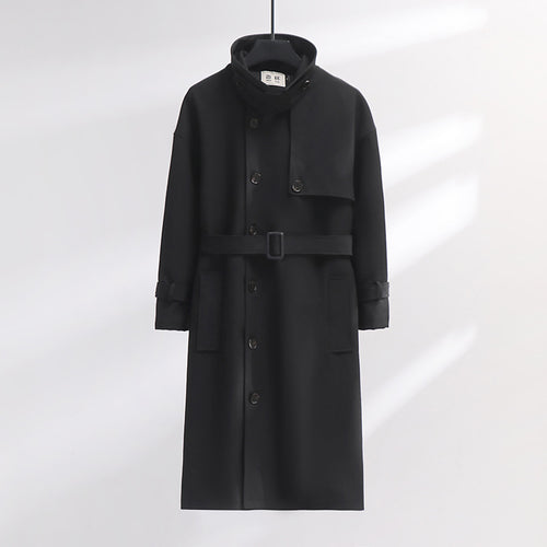 Herren Trenchcoat im modernen Wollmix mit Taillengürtel, Schalkragen und aufgesetzten Taschen Drune