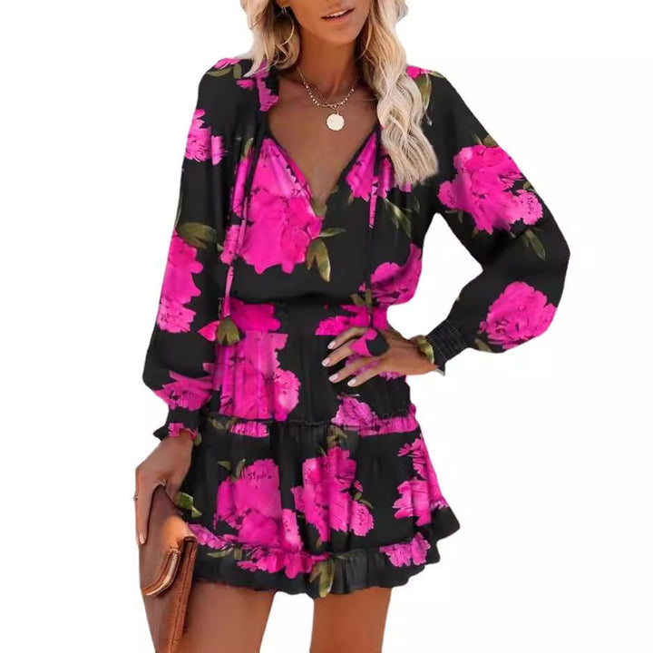 Damen verspieltes Mini-Kleid mit buntem Mustermix und Volantdetails Drune