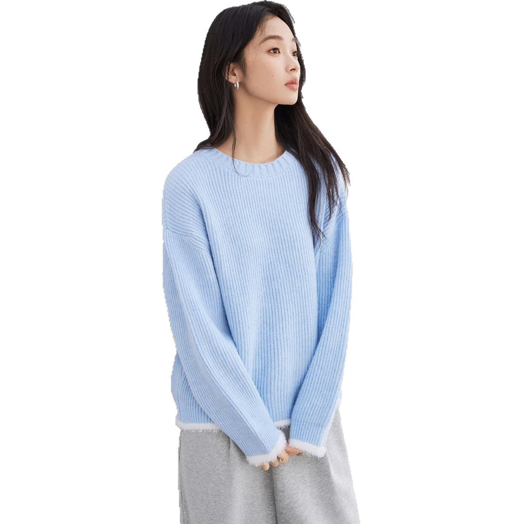 Damen Flauschiger Pullover mit weitem Schnitt und modernen Rippdetails Drune