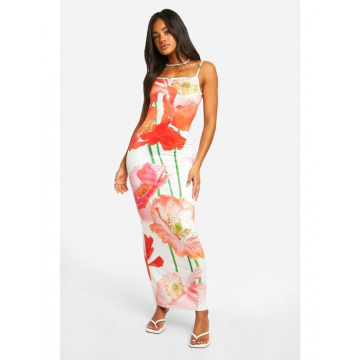 Damen Floral Print Körperbetontes Maxi-Kleid mit Seitenschlitz Drune