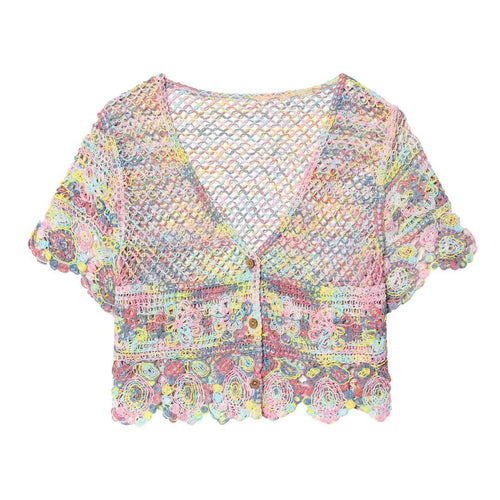 Damen luftige Strickjacke mit Blumenmuster Drune