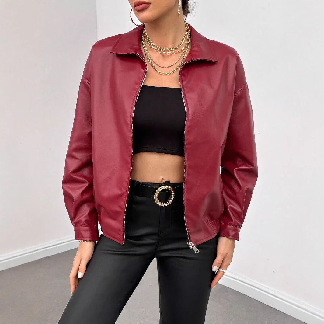 Damen trendige Kunstlederjacke im modernen Schnitt mit lässigem Reißverschluss Drune